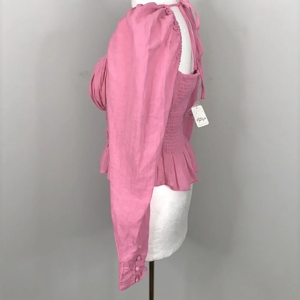 FREE PEOPLE Chloe Top in Aurora Pink Sz Sm ~ needs light repair